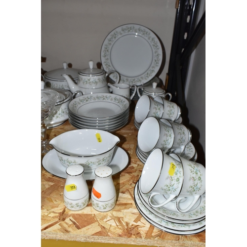 318 - A NORITAKE 'SAVANNAH' PATTERN DINNER SET AND CUT CRYSTAL WINE GLASSES, comprising two covered tureen... 