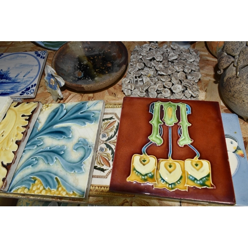 319 - A COLLECTION OF 19TH AND EARLY 20TH CENTURY CERAMIC TILES AND CONTEMPORARY STUDIO POTTERY, comprisin... 