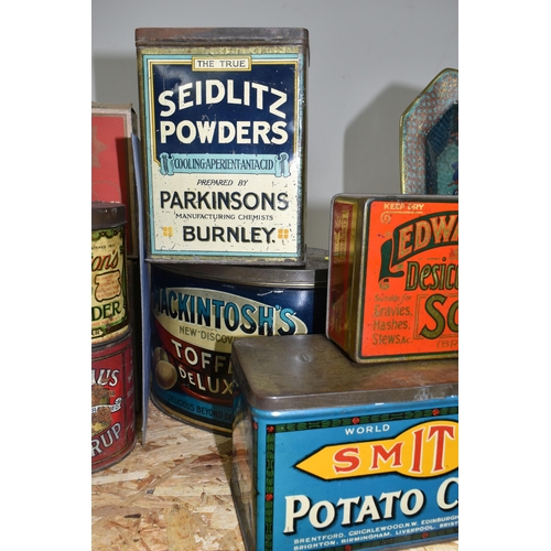 328 - A GROUP OF VINTAGE ADVERTISING PACKAGING, comprising eight tins to include Smith's Potato Crisps, Ma... 