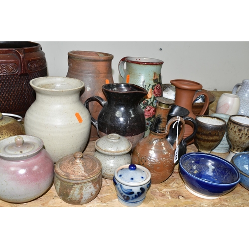 329 - A COLLECTION OF ART POTTERY, over thirty six pieces, to include a Bretby Clanta jardiniere, a ribbed... 