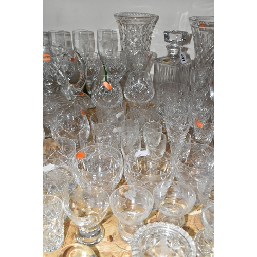 331 - A QUANTITY OF CUT CRYSTAL AND OTHER GLASS WARES, to include a blue glass cup with enamel decoration,... 