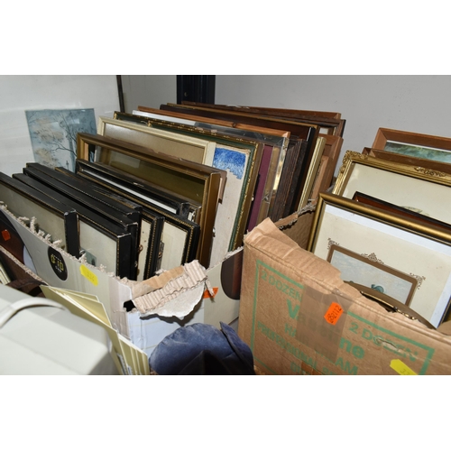 334 - FOUR BOXES AND LOOSE PICTURES, CAMERAS, DOLLS AND SUNDRY ITEMS, to include an oval bevelled mirror i... 