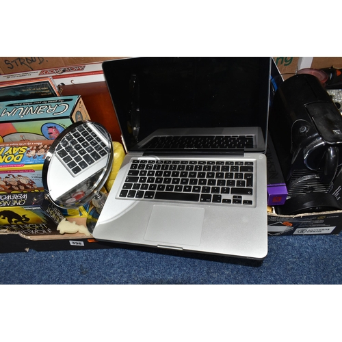 336 - FIVE BOXES AND LOOSE KEYBOARD, TECHNOLOGY, GAMES AND MISCELLANEOUS ITEMS, to include a Gear 4 Music ... 