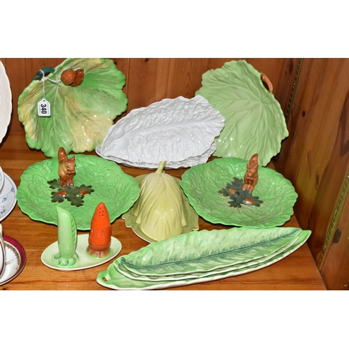 340 - A GROUP OF CARLTON WARE LETTUCE AND SQUIRREL TABLEWARE, comprising two squirrel and acorn plates Reg... 