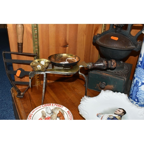 343 - A FRENCH PEUGEOT FRERES CAST IRON COFFEE GRINDER AND CERAMICS, comprising a 19th century French Peug... 