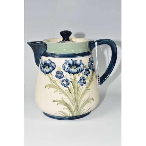 348 - A WILLIAM MOORCROFT FOR MACINTYRE 'FLORIAN WARE' HOT WATER JUG AND COVER, in Blue Poppies pattern, t... 