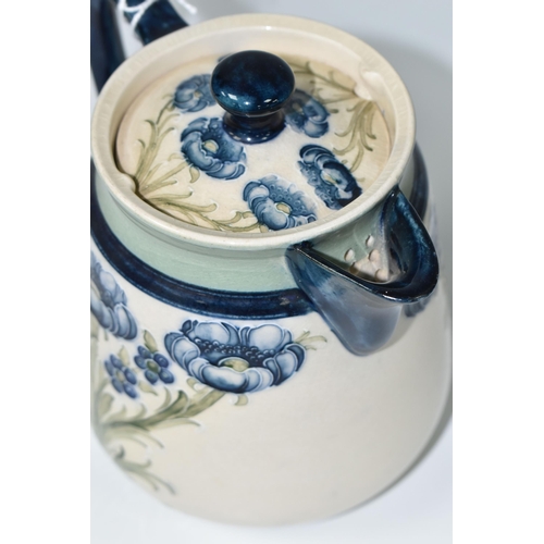 348 - A WILLIAM MOORCROFT FOR MACINTYRE 'FLORIAN WARE' HOT WATER JUG AND COVER, in Blue Poppies pattern, t... 