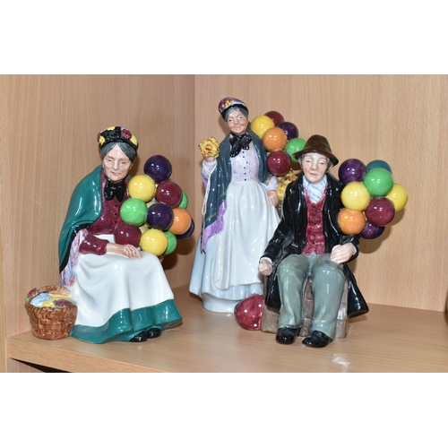 349 - THREE ROYAL DOULTON BALLOON SELLER FIGURES, comprising The Old Balloon Seller HN1315, Biddy Pennyfar... 