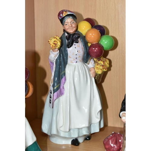 349 - THREE ROYAL DOULTON BALLOON SELLER FIGURES, comprising The Old Balloon Seller HN1315, Biddy Pennyfar... 