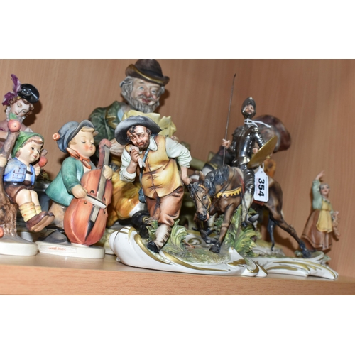 354 - A GROUP OF FIGURES, comprising a Capodimonte figure group of Don Quixote, on horseback, and Sancho P... 