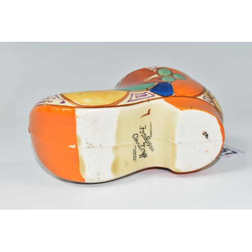 357 - A CLARICE CLIFF SABOT/CLOG, in Melon pattern painted with an abstract fruit design, with 'hand paint... 