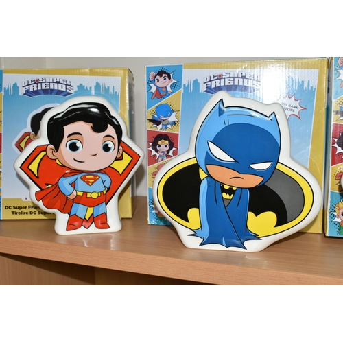 360 - FOUR BOXED ENESCO 'DC SUPER FRIENDS' COIN BANKS, the ceramic money boxes comprising Wonder Woman, Th... 