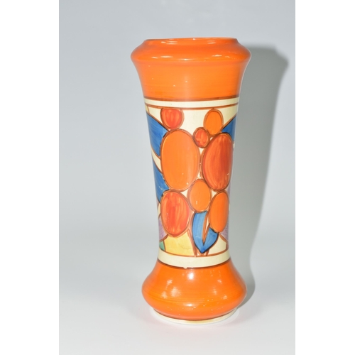 363 - A CLARICE CLIFF 'BERRIES' PATTERN VASE, of tapering form  with inverted rim and bulbous base, painte... 