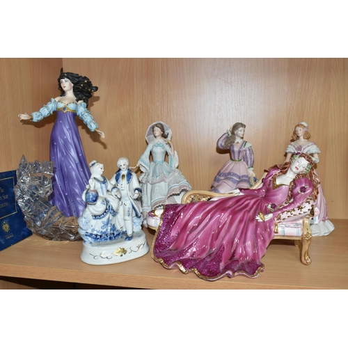 367 - A GROUP OF FIGURINES, comprising Wedgwood for Spink 'The Coronation Ball, 1838' no 7116/10000 (fan b... 