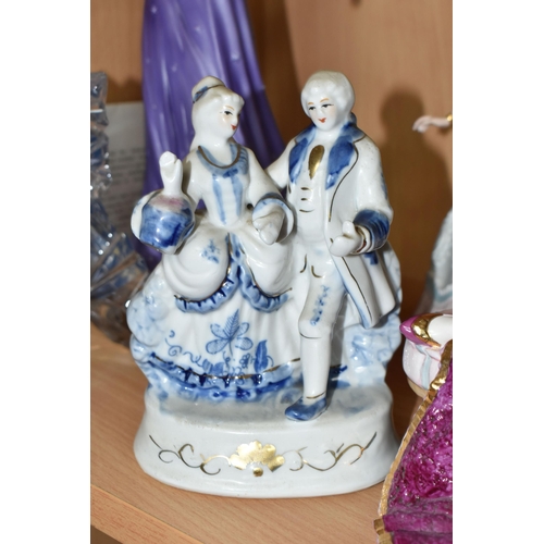 367 - A GROUP OF FIGURINES, comprising Wedgwood for Spink 'The Coronation Ball, 1838' no 7116/10000 (fan b... 