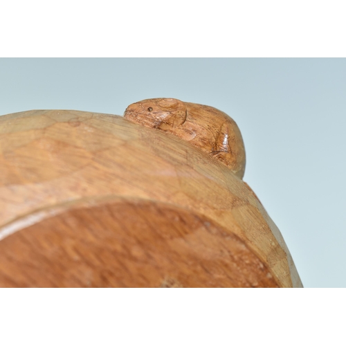 374 - A ROBERT 'MOUSEMAN' THOMPSON CARVED OAK NUT BOWL, with signature carved mouse to exterior, diameter ... 