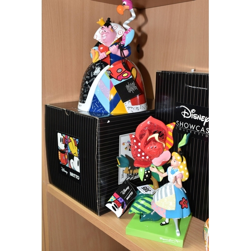 385 - TWO BOXED ENESCO DISNEY SHOWCASE COLLECTION BRITTO 'ALICE IN WONDERLAND' THEMED SCULPTURES, comprisi... 