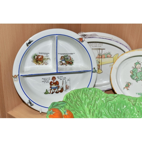 394 - THREE NURSERY PLATES AND A SALAD WARE BOWL, comprising two Shelley Mabel Lucie Atwell baby's plates ... 