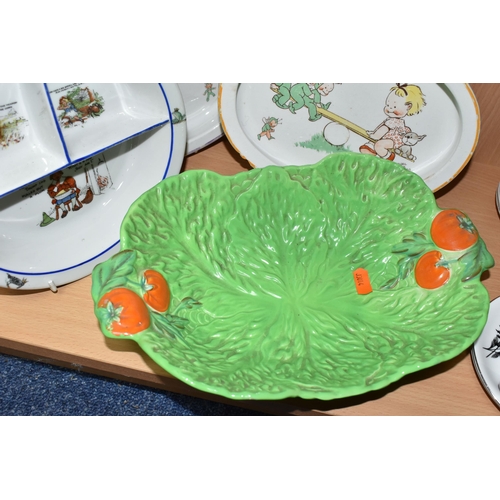 394 - THREE NURSERY PLATES AND A SALAD WARE BOWL, comprising two Shelley Mabel Lucie Atwell baby's plates ... 