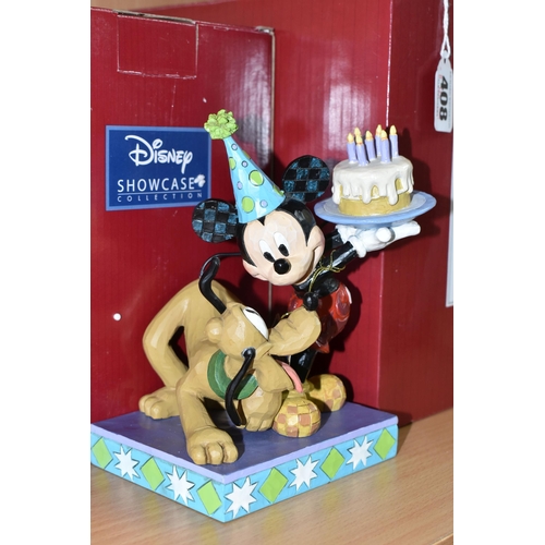 408 - TWO BOXED ENESCO DISNEY TRADITIONS JIM SHORE MICKEY MOUSE FIGURES, comprising  'Happy Birthday, Pal!... 