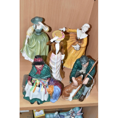 411 - FIVE ROYAL DOULTON FIGURINES, comprising Silks And Ribbons HN2017, The Master HN2325, Anna Of Five T... 