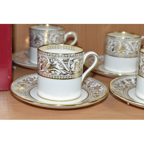 412 - A WEDGWOOD 'GOLD FLORENTINE' W4219 PATTERN SET OF SIX COFFEE CANS AND SAUCERS (12) (Condition Report... 