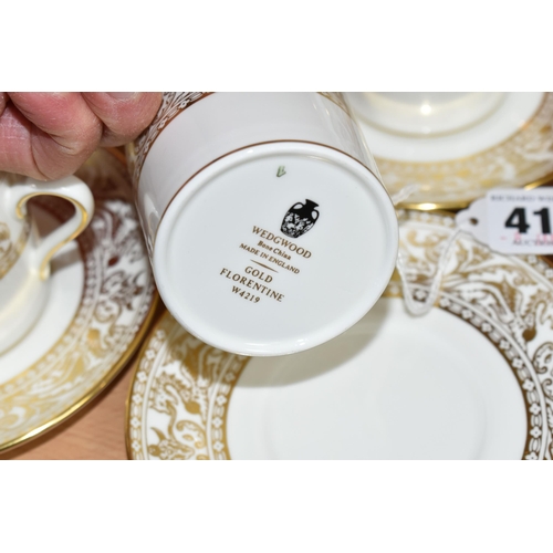 412 - A WEDGWOOD 'GOLD FLORENTINE' W4219 PATTERN SET OF SIX COFFEE CANS AND SAUCERS (12) (Condition Report... 