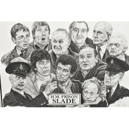 418 - A LIMITED EDITION STEVE LILLY PRINT: PORTRAIT OF PORRIDGE CHARACTERS, H.M. Slade 5/350, pencil signe... 