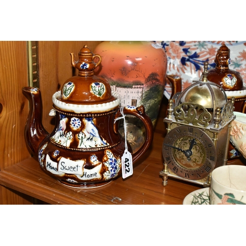 422 - A GROUP OF LATE 19TH/EARLY 20TH CENTURY CERAMICS, comprising a small Japanese hand painted teapot, m... 