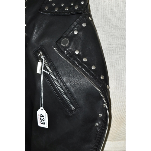 433 - A LADIES FAUX LEATHER STUDDED BIKER JACKET, Star by Julien MacDonald, UK size 12, together with a ha... 