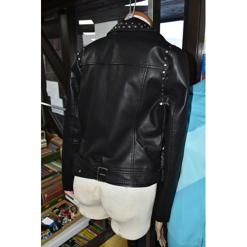 433 - A LADIES FAUX LEATHER STUDDED BIKER JACKET, Star by Julien MacDonald, UK size 12, together with a ha... 