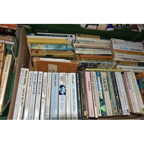 441 - SIX BOXES OF BOOKS, approximately one hundred and fifty paperback and hardback books, to include Pan... 