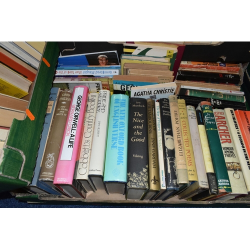 441 - SIX BOXES OF BOOKS, approximately one hundred and fifty paperback and hardback books, to include Pan... 