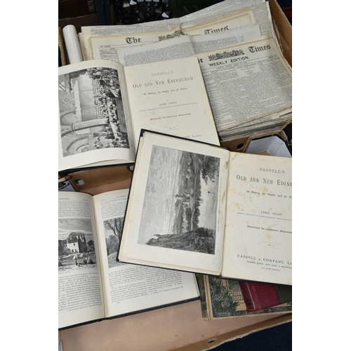 442 - TWO BOXES OF EPHEMERA comprising three volumes of James Grant's Old & New Edinburgh, published by Ca... 