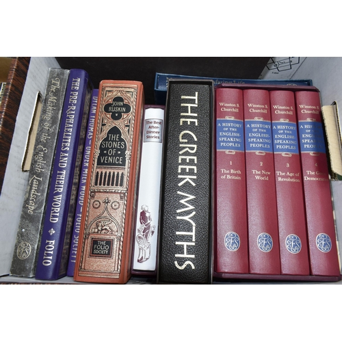 444 - ONE BOX OF FOLIO SOCIETY TITLES comprising  four volumes of Churchill; Winston S. A History Of The E... 