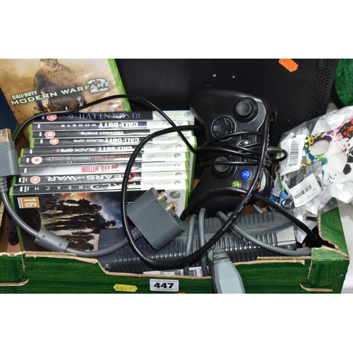 447 - XBOX 360 CONSOLE AND GAMES, includes Resident Evil 5, Resident Evil 6, Resident Evil Operation Racco... 