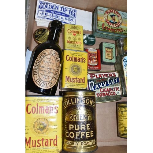 454 - ONE BOX OF VINTAGE ADVERTISING TINS AND PACKAGING, to include a full tin of  T. Collinson & Sons Ltd... 