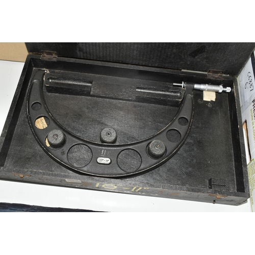 456 - FOUR WOODEN CASES OF MOORE & WRIGHT MICROMETERS, comprising 275mm-300mm, 10'' -11''  , No.971 7''  -... 