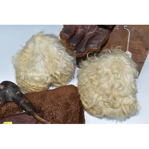 459 - ONE WOODEN CARRY CASE CONTAINING TWO EARLY VICTORIAN COACHMAN'S WIGS, the box has a paper label on t... 