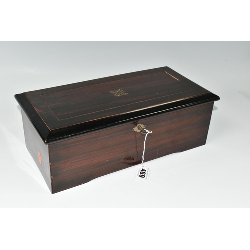 469 - A SIMULATED ROSEWOOD SIX AIR MUSIC BOX, no visible makers marks, the comb and cylinder are intact an... 