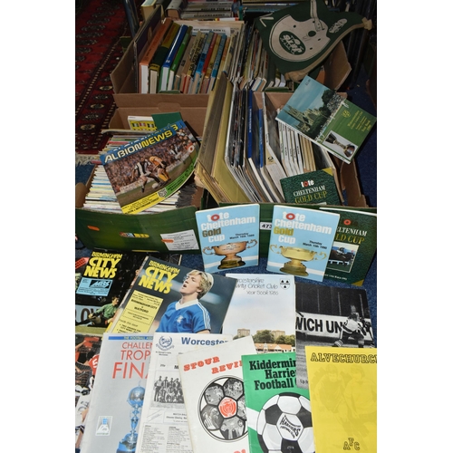 473 - THREE BOXES OF SPORTING EPHEMERA to include Football books, International, cup and league match day ... 