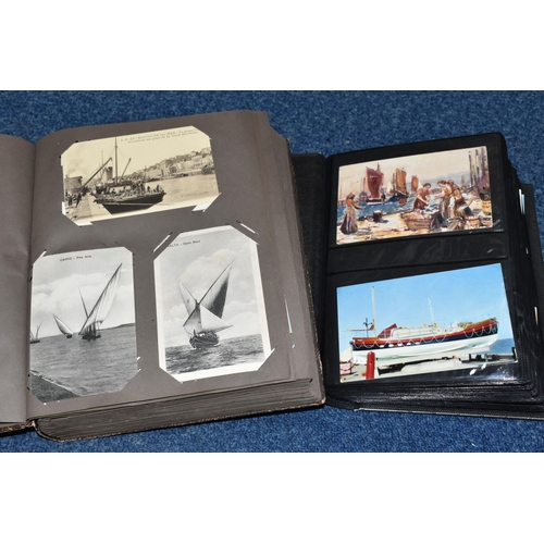 479 - TWO ALBUMS OF POSTCARDS containing approximately 425 examples of liners, ships, boats, barges and ot... 