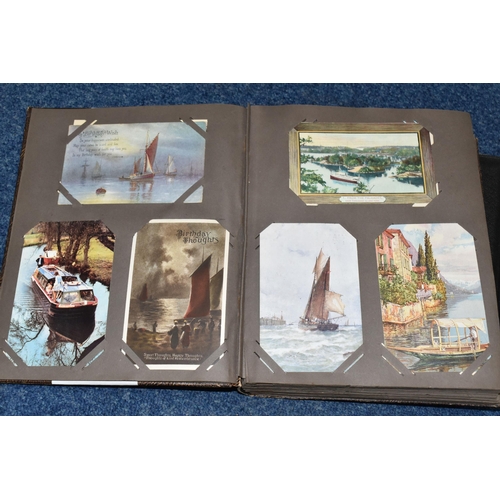 479 - TWO ALBUMS OF POSTCARDS containing approximately 425 examples of liners, ships, boats, barges and ot... 