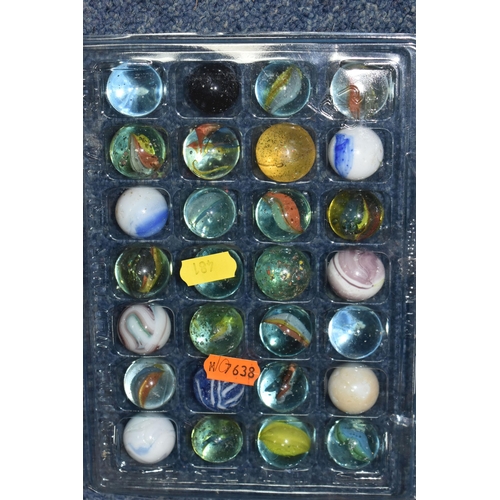 481 - A COLLECTION OF ASSORTED MARBLES, various types and sizes, to include swirls, opaques, clears, ball ... 