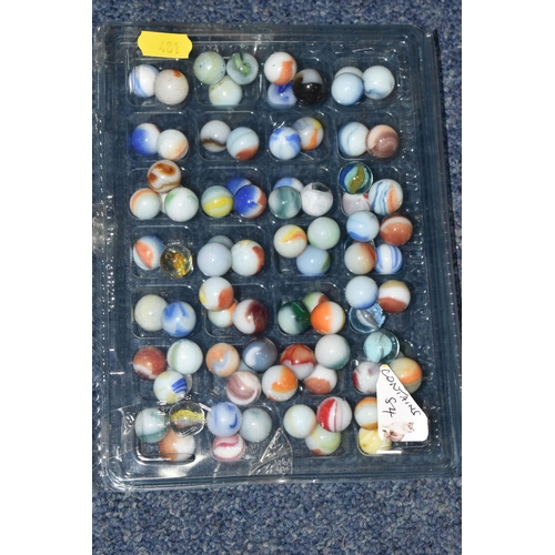 481 - A COLLECTION OF ASSORTED MARBLES, various types and sizes, to include swirls, opaques, clears, ball ... 
