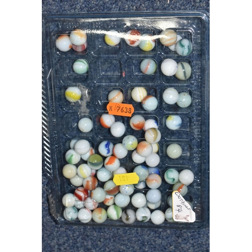 481 - A COLLECTION OF ASSORTED MARBLES, various types and sizes, to include swirls, opaques, clears, ball ... 