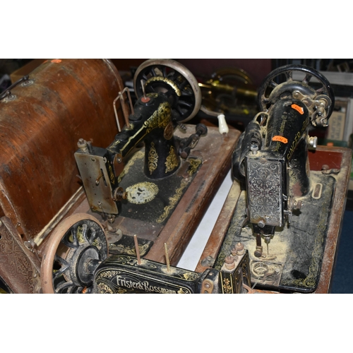 488 - FOUR ANTIQUE SEWING MACHINES FOR SPARES OR REPAIR, comprising a Frister & Rossman machine lacking wo... 