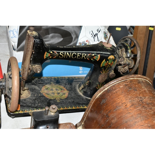 488 - FOUR ANTIQUE SEWING MACHINES FOR SPARES OR REPAIR, comprising a Frister & Rossman machine lacking wo... 