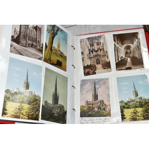 490 - TWO ALBUMS OF POSTCARDS containing approximately 300 examples of castles and churches in England, Sc... 