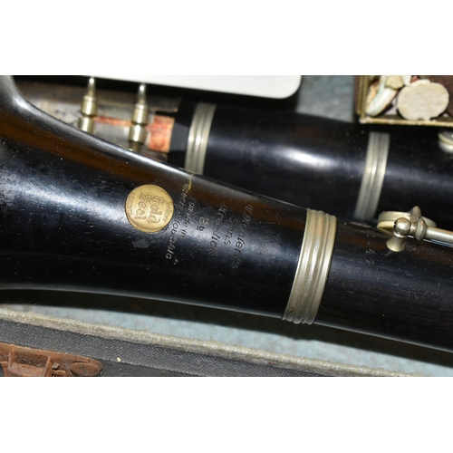 493 - A SELMAR BRANDED CLARINET AND CASE ETC, the bell is inscribed for V Kohlert's sons Kraslice, togethe... 